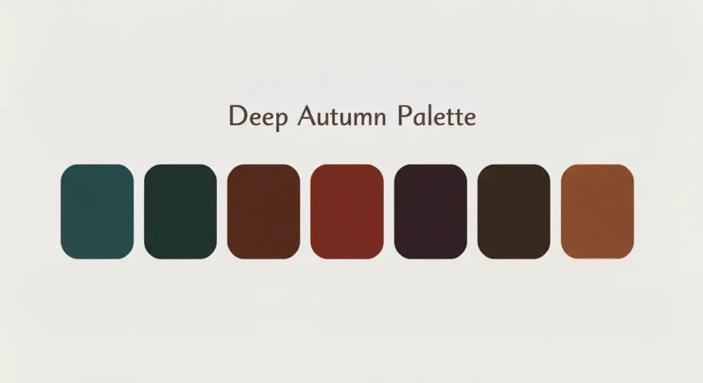 Deep Autumn palette with dark rich shades like teal, espresso, forest green