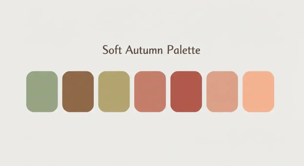 Soft Autumn palette with muted warm shades like sage, khaki, mushroom brown