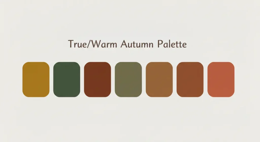 True and Warm Autumn palette with golden earthy shades like mustard and rust