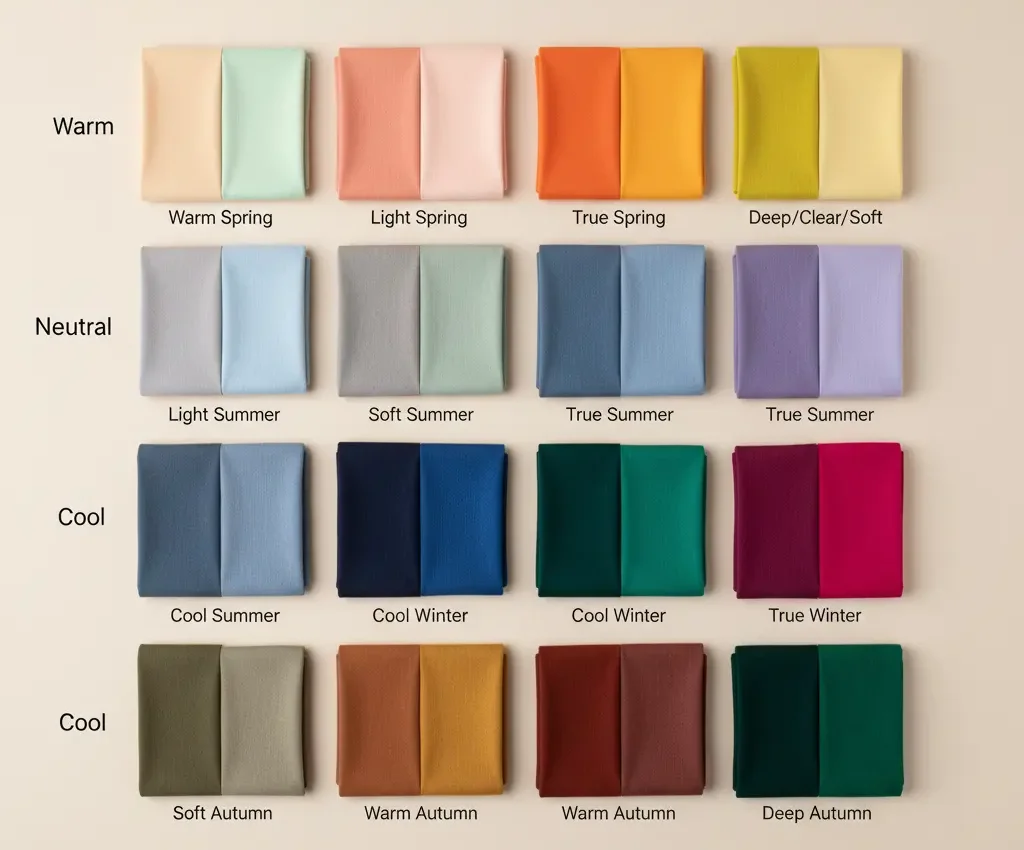 12 season color analysis palette grid