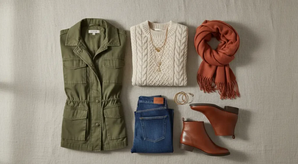 autumn capsule wardrobe in warm color palette