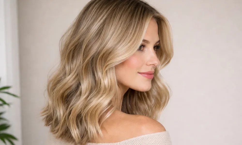 Beige blonde balayage hair color