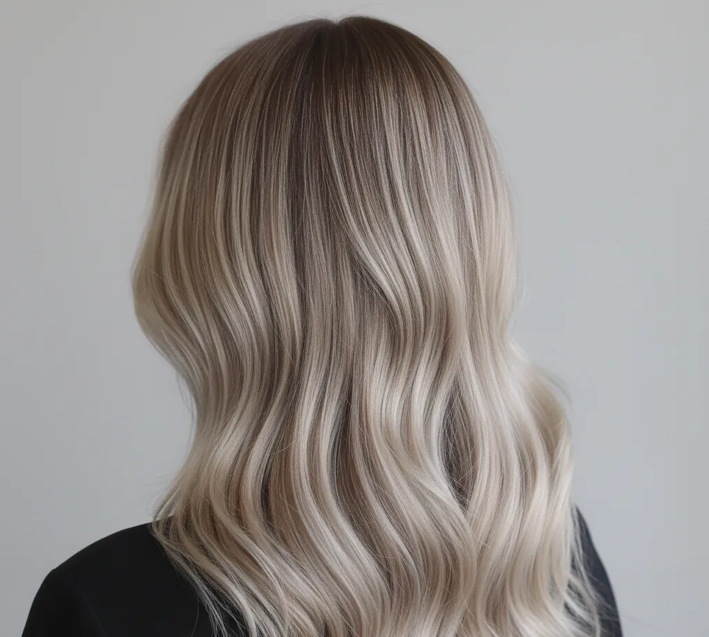 Beige blonde hair with shadow root