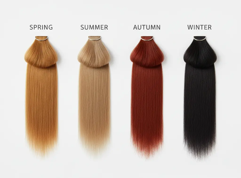 Hair color season chart showing Spring Summer Autumn Winter shades