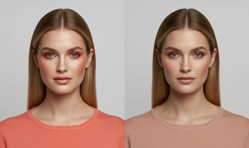 Bright Spring contrast test showing coral vs dusty peach comparison
