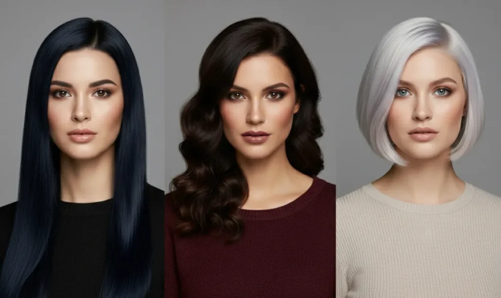 Cool black and deep brown hair colors for bright winter