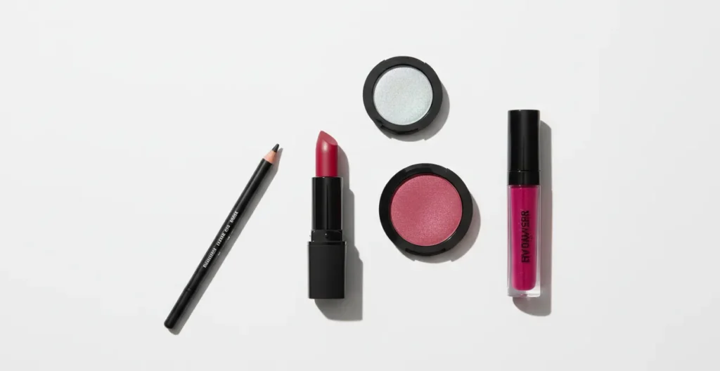 Bright winter makeup with blue red lipstick and cool berry tones