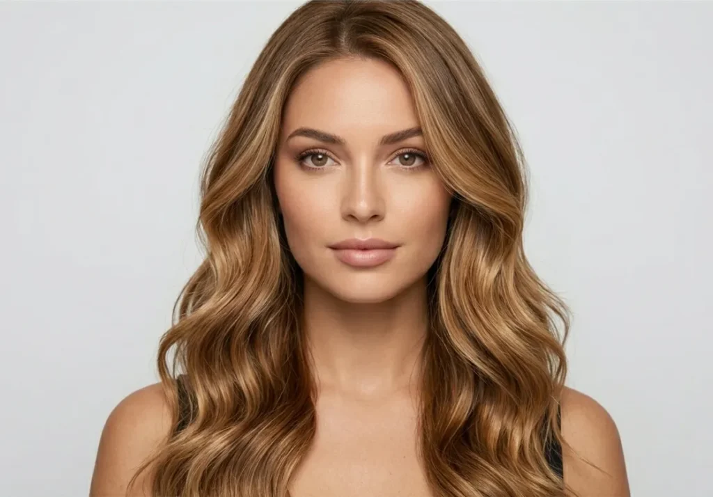 Caramel blonde balayage with soft blended highlights