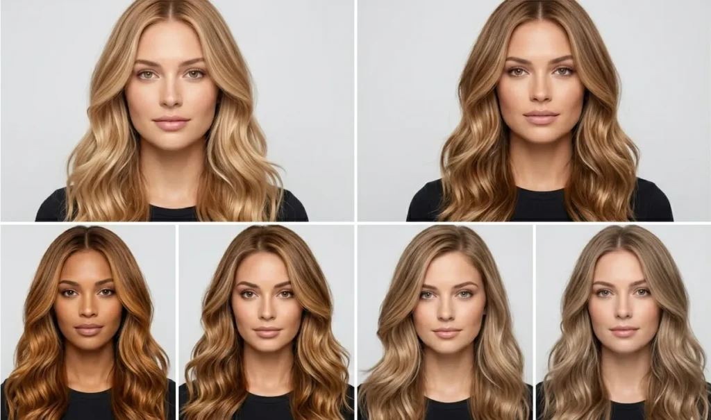 Different shades of caramel blonde hair color