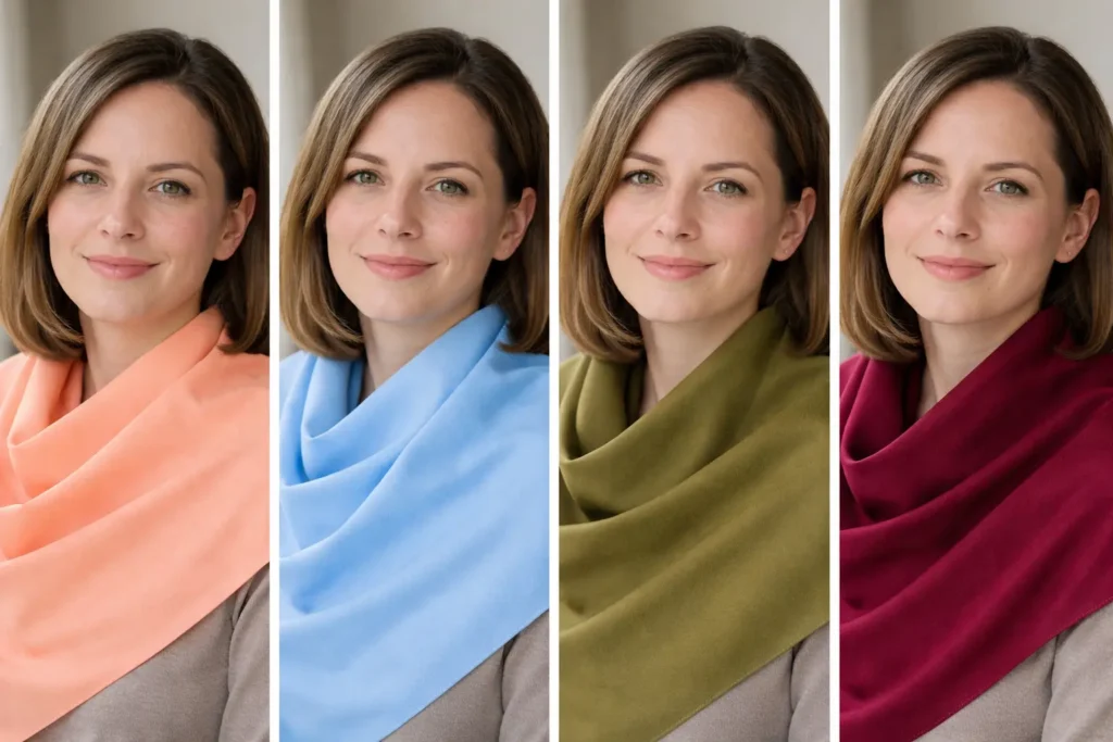 comparing color draping photos at home