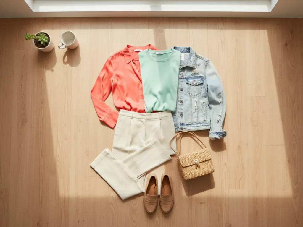 light spring outfit ideas in warm light colors