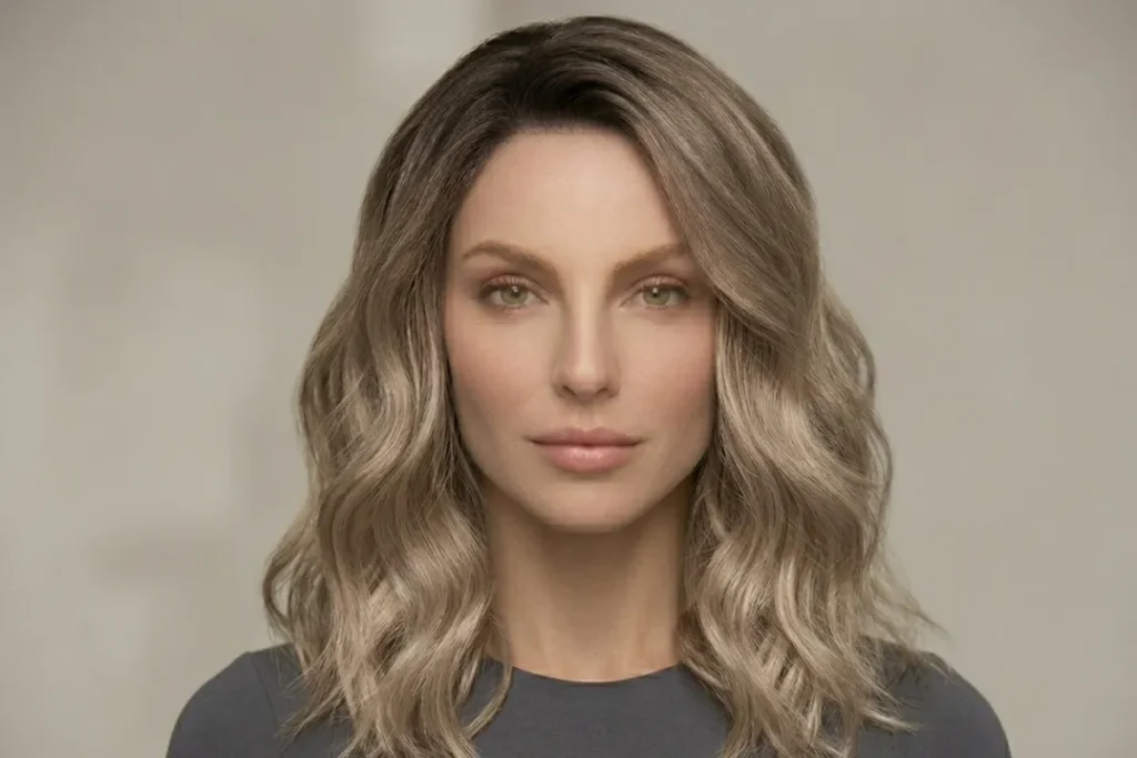 dark ash blonde hair with soft grow out and low maintenance root melt