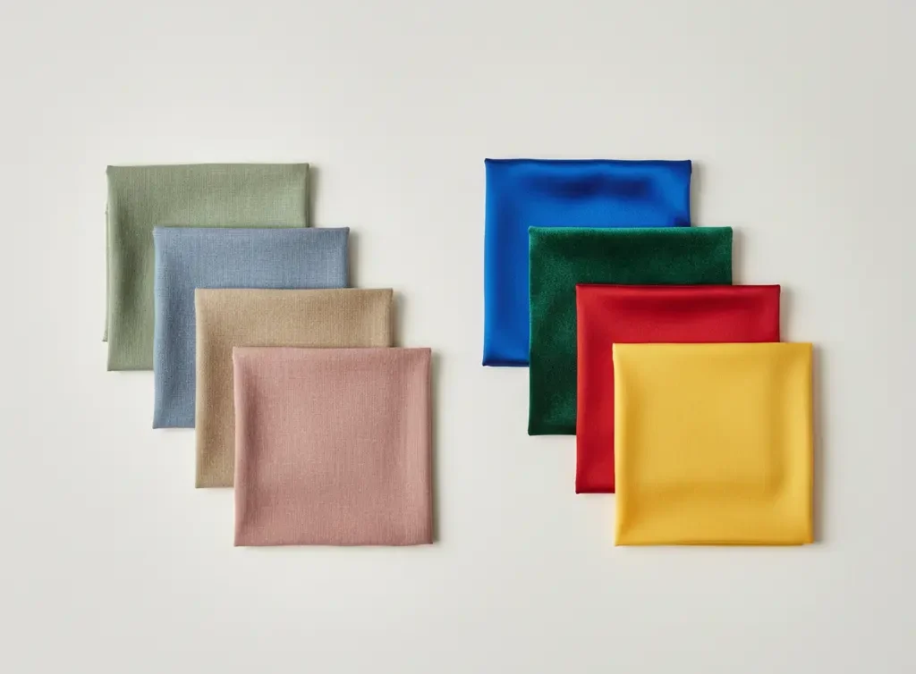 muted and bright color fabric swatches comparison