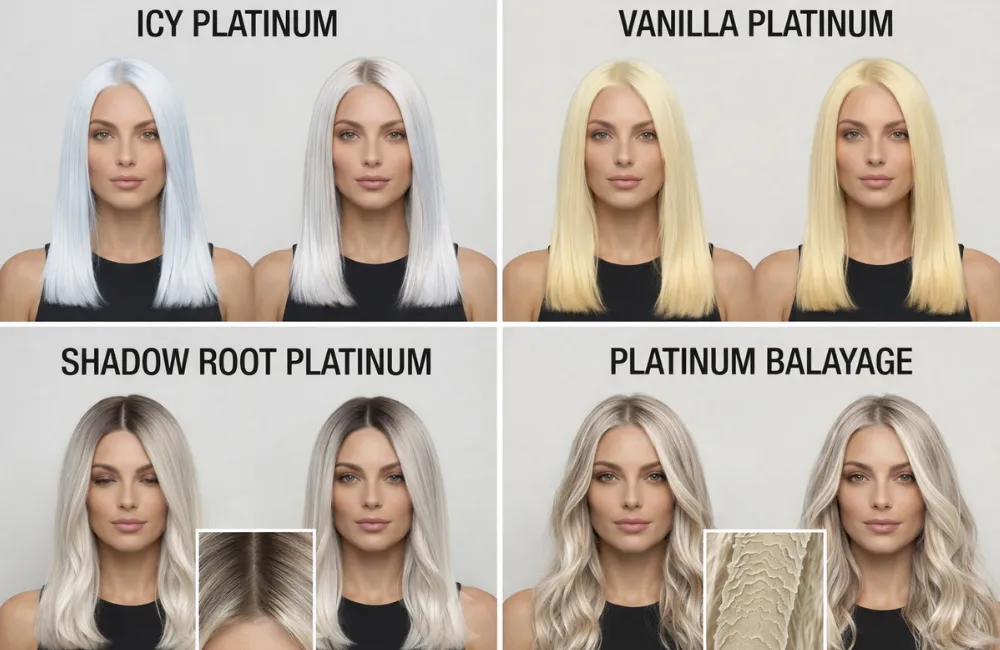 icy vanilla shadow root and balayage platinum blonde styles
