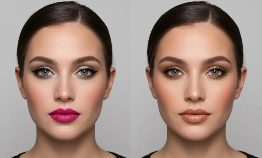 soft autumn makeup before and after