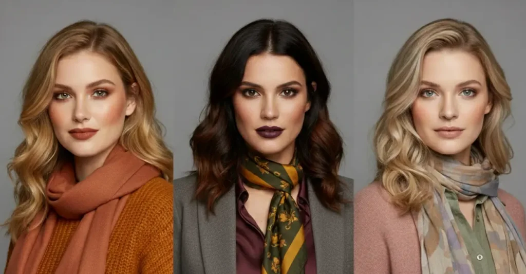 soft autumn color palette outfit in muted warm tones
