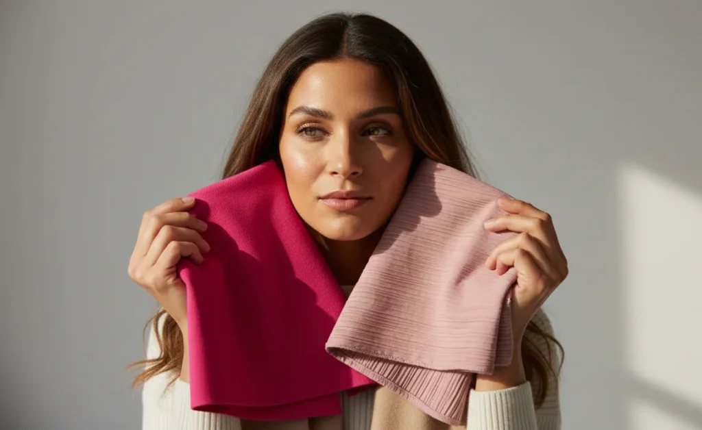 Soft summer color comparison test with bright vs muted fabric