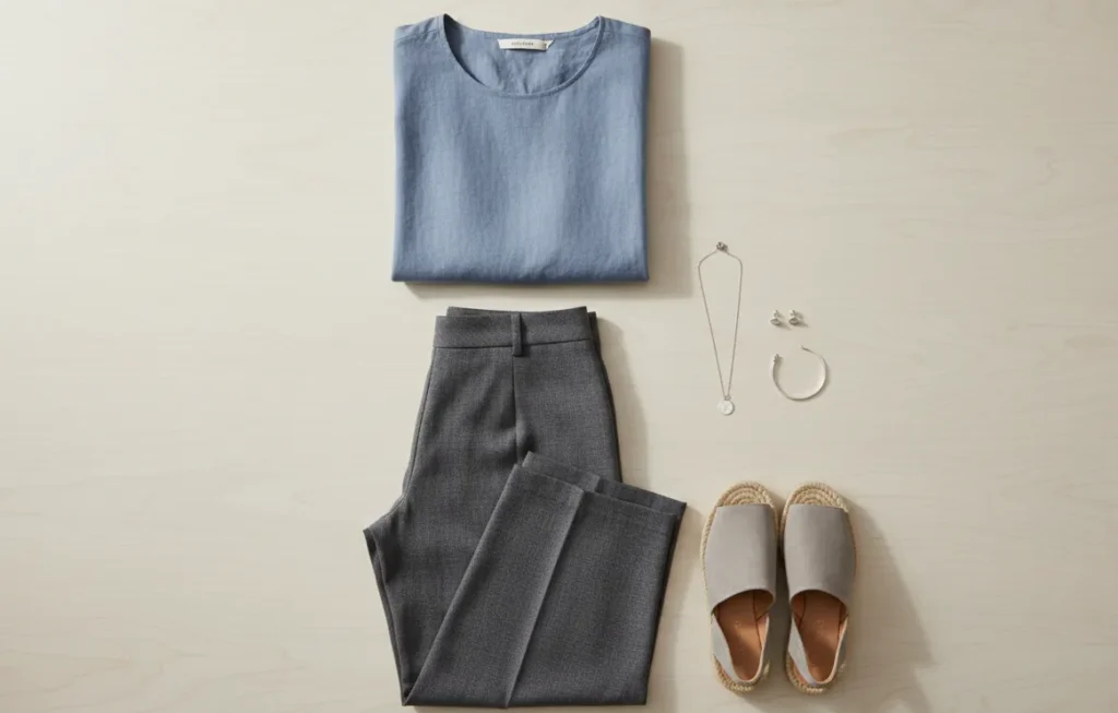 Soft summer outfit in muted cool tones