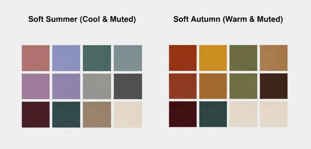 Soft summer vs soft autumn color palette comparison