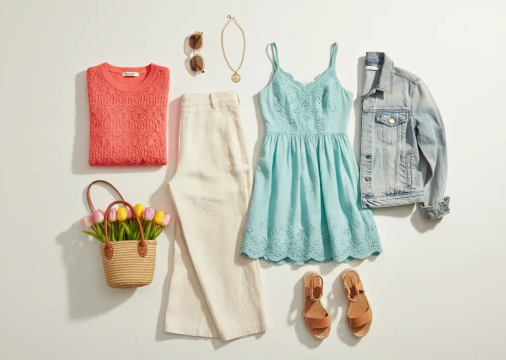 spring color palette outfits with warm and light colors