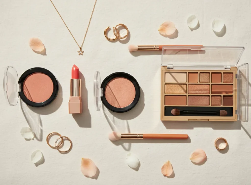 spring color palette makeup with coral and peach tones
