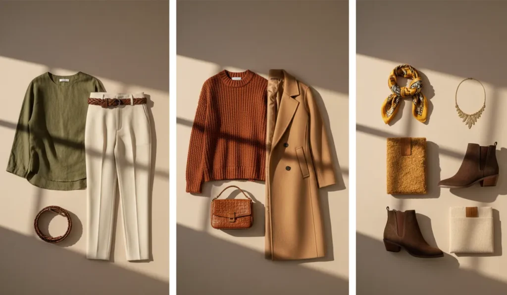 true autumn outfit color combinations in warm earthy tones