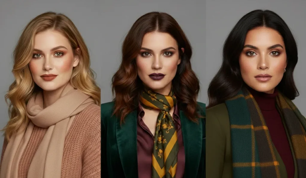 three women representing soft autumn true autumn and deep autumn