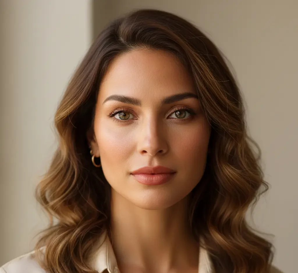 woman with warm skin tone hazel eyes and brown hair