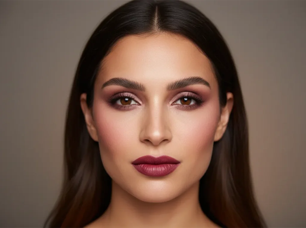true summer makeup look berry lips mauve eyes