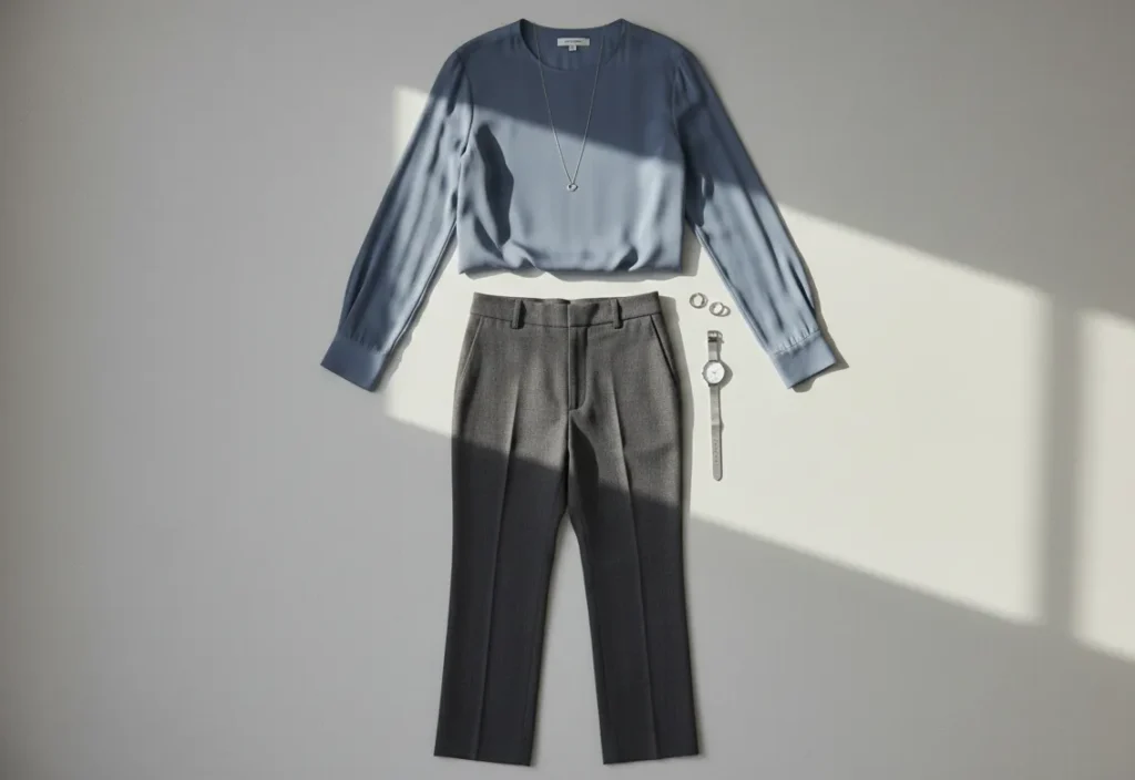 true summer outfit in cool soft colors