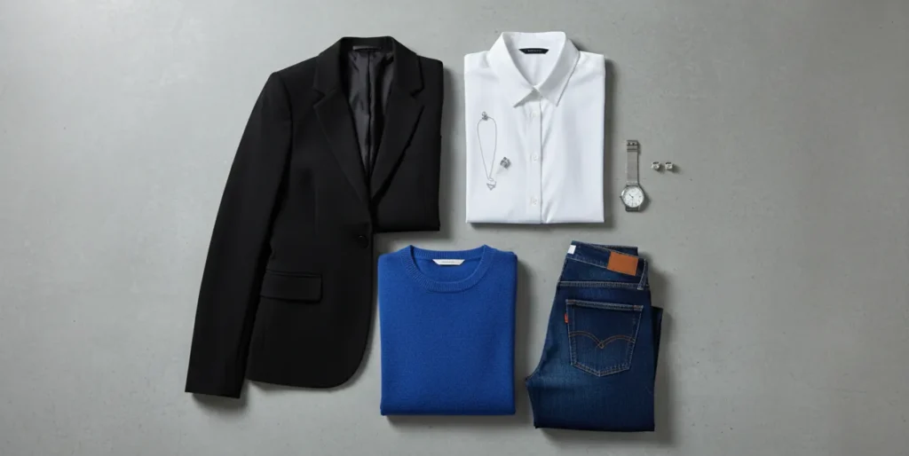 True winter capsule wardrobe with black white and jewel tone pieces