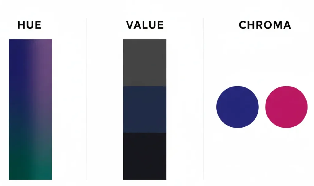 True winter color dimensions showing cool hue, medium-deep value and clear chroma
