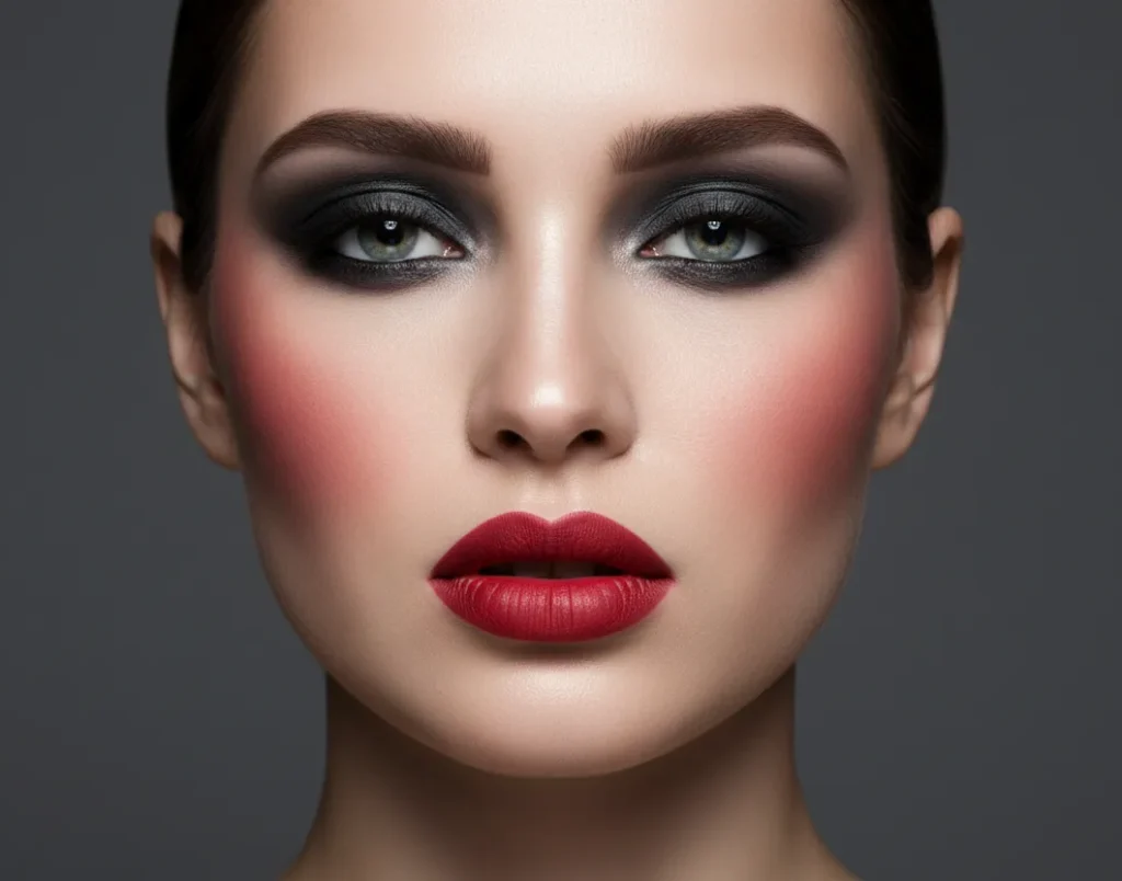 True winter makeup with berry lipstick and cool toned eyeshadow