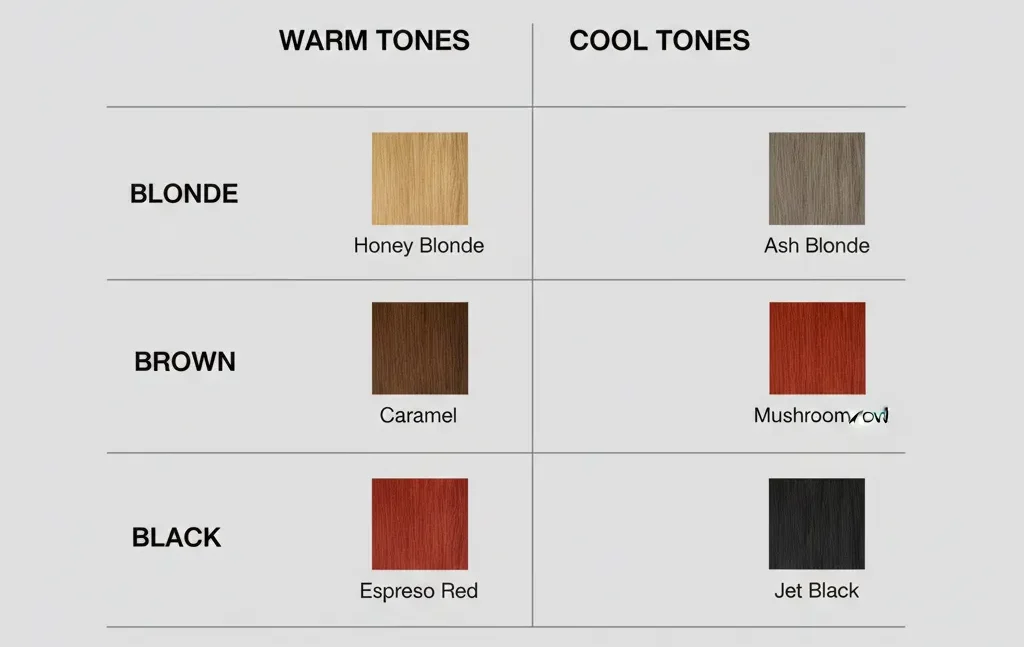 Warm vs cool hair color chart for different shades