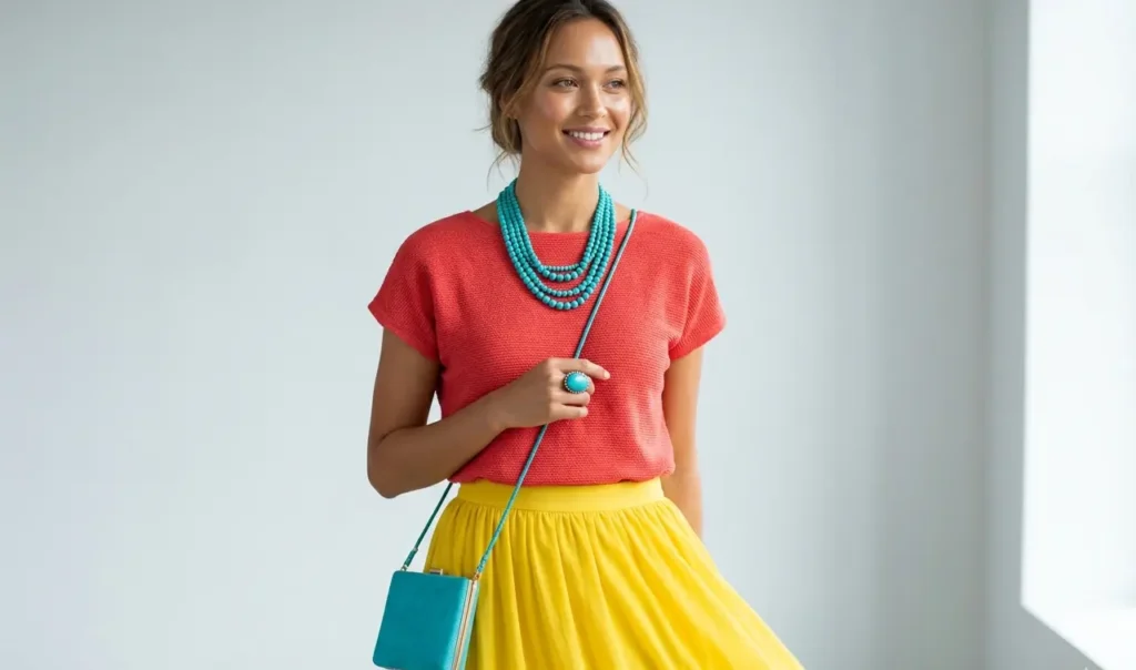 best colors for bright spring outfit coral yellow turquoise