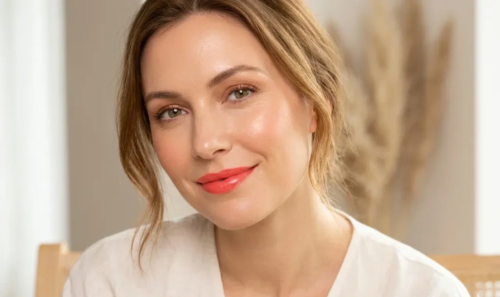 bright spring makeup coral lipstick peach blush