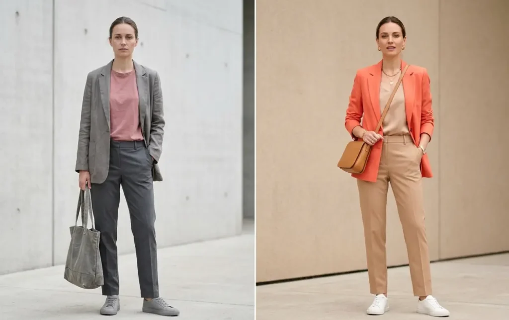 bright spring outfit comparison dull vs vibrant colors