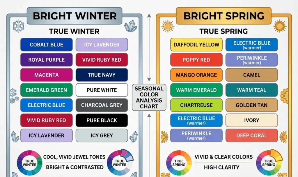 bright winter vs bright spring color palette comparison