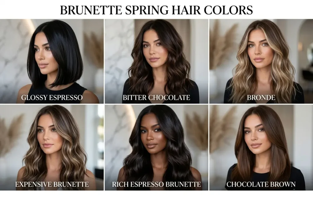 brunette spring hair colors ideas with glossy espresso bronde and chocolate brown