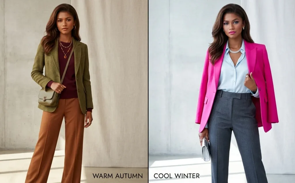 Deep Autumn vs Deep Winter comparison using Zendaya color season analysis