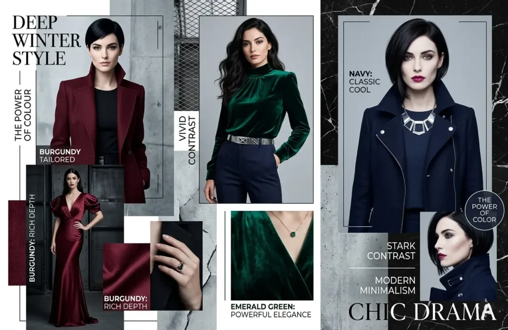 deep winter celebrities with dark hair and deep cool color palette
