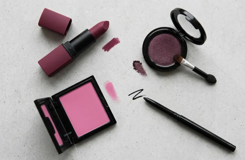 deep winter makeup palette with berry and plum shades