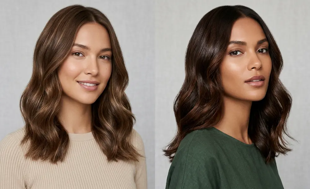 Light chocolate brown hair compared to dark chocolate brown hair
