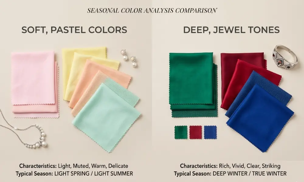 pastel colors vs jewel tones comparison for deep winter