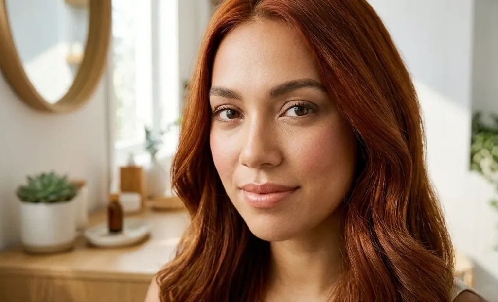 Soft autumn makeup look with warm muted natural beauty tones