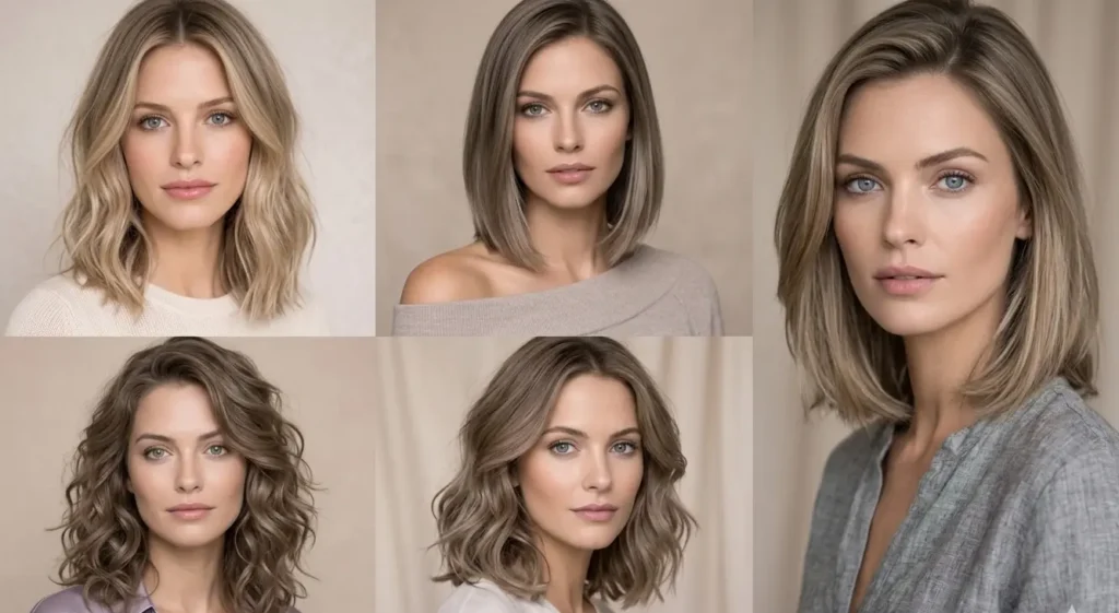 Examples of Soft Summer coloring with cool skin tones, soft eyes, and muted hair colors