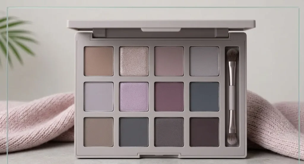 soft summer eyeshadow palette with taupe mauve and cool grey shades