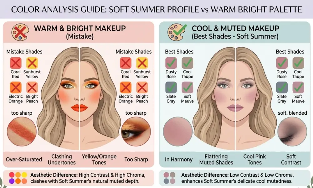 soft summer makeup mistakes warm vs cool color comparison