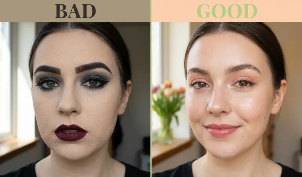 spring makeup mistakes heavy vs fresh makeup comparison