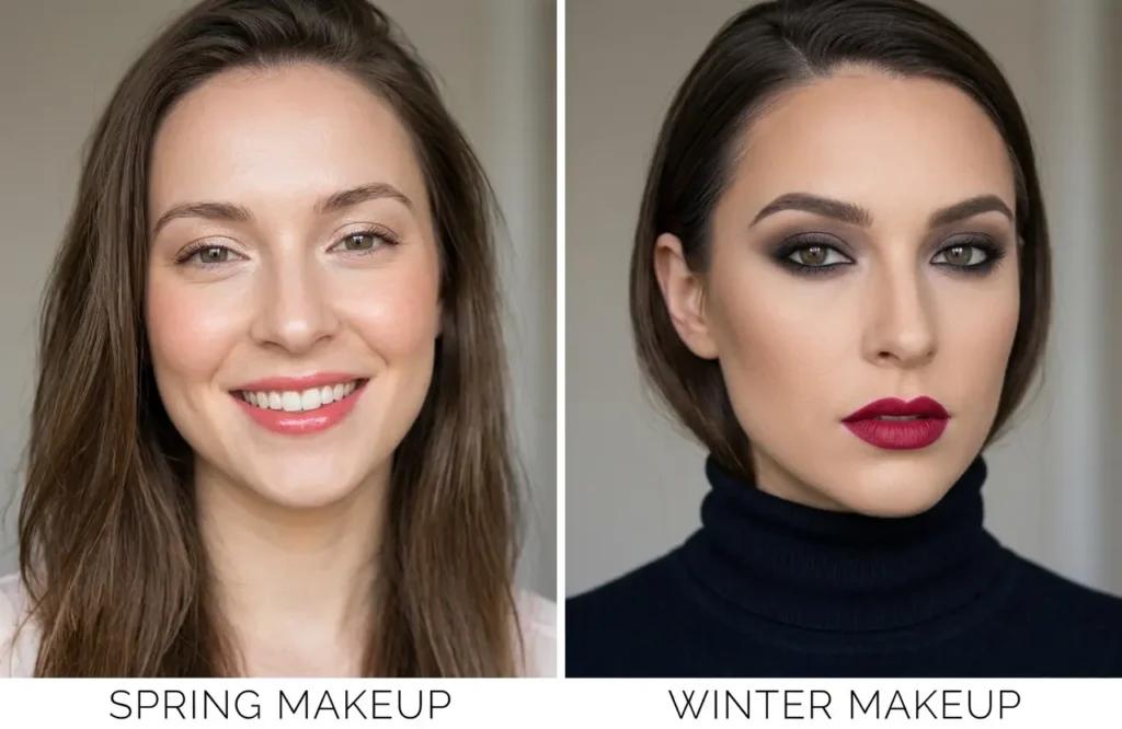 spring makeup vs winter makeup comparison fresh vs heavy look